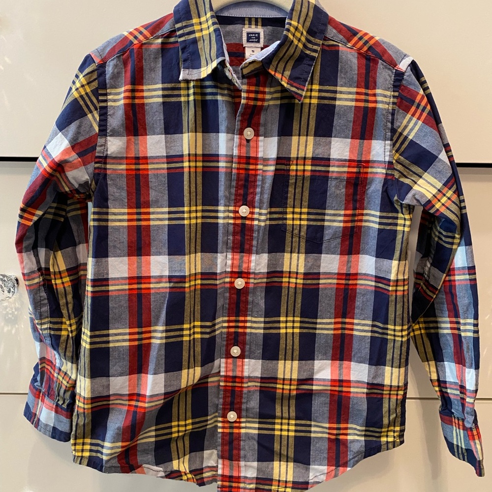 Boy’s Janie and Jack Multicolor Plaid Button Down Shirt, Size 5